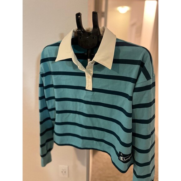 Champion Women’s Long Sleeve Striped Rugby Polo Shirt - NWOT! Size Large! - Picture 1 of 11